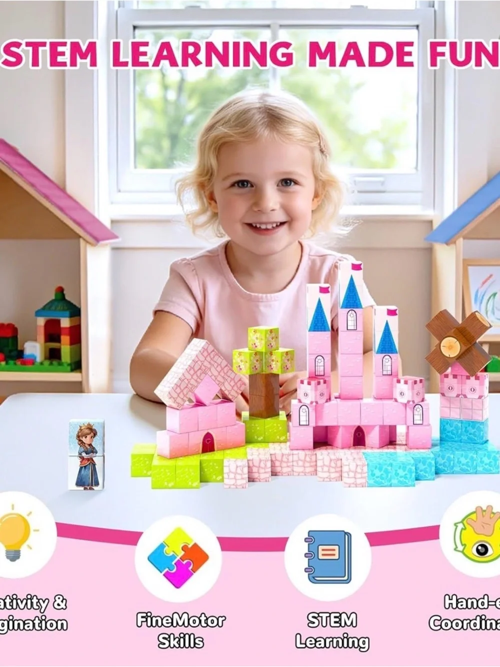 Pink Castle Building Block Set for Kids